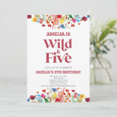 Wild en Vijf Wildflower Vijfde 5e Verjaardagsfeest Kaart (Staand voorkant)