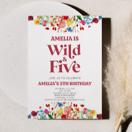 Wild en Vijf Wildflower Vijfde 5e Verjaardagsfeest Kaart