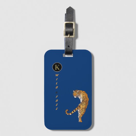 Wild en vrij als tigers Monogram Deep Blue Bagagelabel (Voorkant (verticaal))
