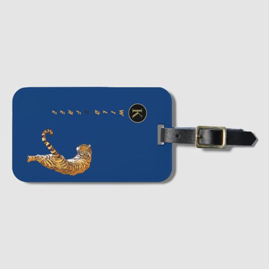 Wild en vrij als tigers Monogram Deep Blue Bagagelabel (Voorkant (horizontaal))