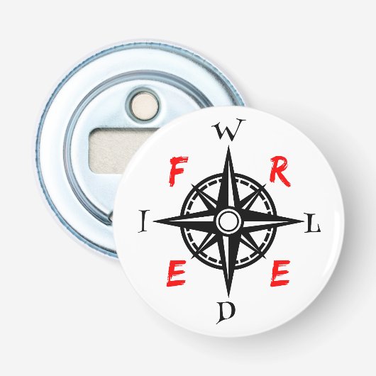 Wild en vrij reizigerskompas button flesopener (Voorkant)
