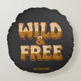 Wild en Vrij - Retro 70s Groovy Typografie  Rond Kussen