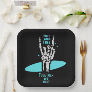 Wild en vrij, samen rijden we skeleton bruiloft papieren bordje