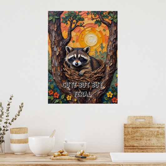 Wild en Wonderful: Wasbeer in het Nest Poster (Keuken)