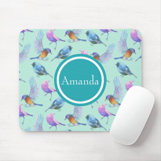 Wild Exotic Birds Waterverf Pattern Personalized Muismat (Met muis)