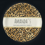 Wild & Exotic Leopard Print Pattern Bachelorette Papieren Bordje<br><div class="desc">Bachelorette papieren borden met een stijlvol patroon. Exotische zwarte luipaard vlekken op een gouden achtergrond. Wilde maar elegante stijl. Een crèmekleurig rechthoekig lijst met een faux gouden folie rand gelaagd over de top met uw gepersonaliseerde tekst binnen.</div>