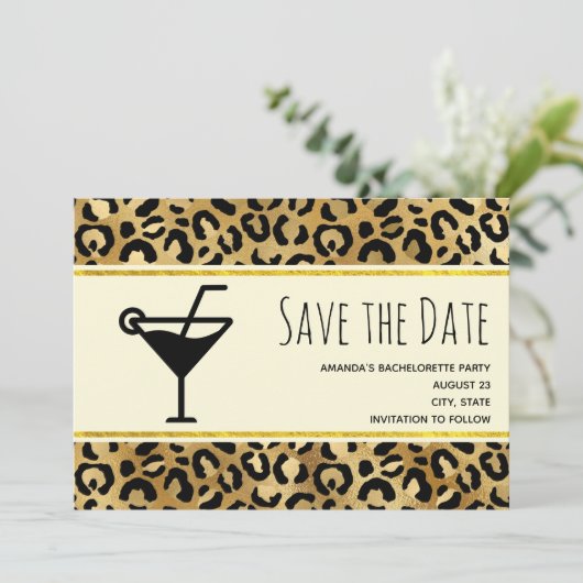 Wild & Exotic Leopard Print Pattern Bachelorette Save The Date (Staand voorkant)