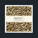 Wild & Exotic Leopard Print Pattern Bachelorette Servet<br><div class="desc">Bachelorette-artikelen van papier met een stijlvol patroon. Exotische zwarte luipaarden op een gouden achtergrond. Wilde maar elegante stijl. Een crèmekleurig rechthoekig lijst met een faux gouden folie-randen die bovenaan zijn gelaagd met uw gepersonaliseerde tekst binnenin.</div>