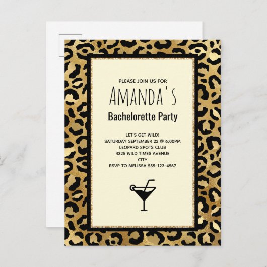 Wild & Exotic Leopard Print Pattern Bachelorette Uitnodiging Briefkaart (Voorkant / Achterkant)
