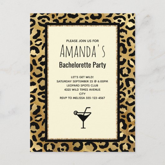 Wild & Exotic Leopard Print Pattern Bachelorette Uitnodiging Briefkaart (Voorkant)