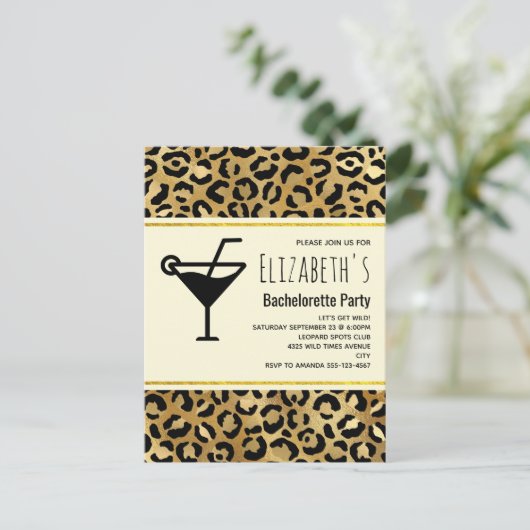 Wild & Exotic Leopard Print Pattern Bachelorette Uitnodiging Briefkaart (Staand voorkant)