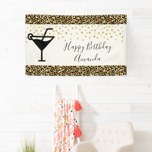 Wild & Exotische Leopard Print Patroon Verjaardag Spandoek (Insitu)