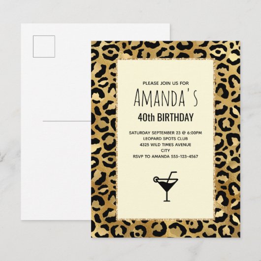 Wild & Exotische Leopard Print Patroon Verjaardag Uitnodiging Briefkaart (Voorkant / Achterkant)