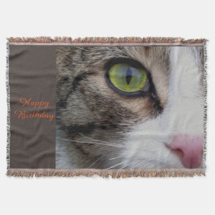 Wild Eyed Cat Throw Blanket - Happy Birthday Deken