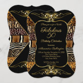 Wild Fabulous 50 Birthday Party Black Gold Animal Kaart (Voorkant / Achterkant)