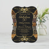 Wild Fabulous 50 Birthday Party Black Gold Animal Kaart (Staand voorkant)