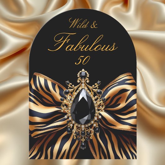 Wild Fabulous 50 Verjaardag Zebra Bow Black Jewel Kaart