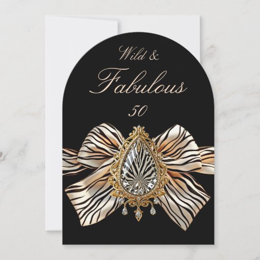Wild Fabulous 50 Verjaardag Zebra Bow Gold Jewel Kaart (Voorkant)
