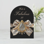 Wild Fabulous 50 Verjaardag Zebra Bow Gold Jewel Kaart (Staand voorkant)