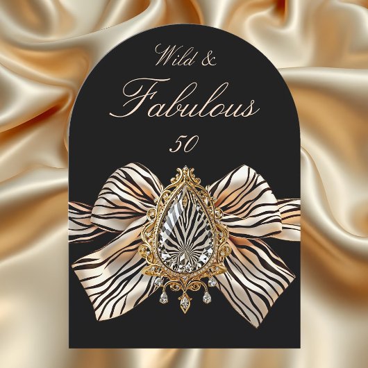 Wild Fabulous 50 Verjaardag Zebra Bow Gold Jewel Kaart