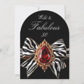Wild Fabulous 50 Verjaardag Zebra Bow Red Jewel Kaart (Voorkant)