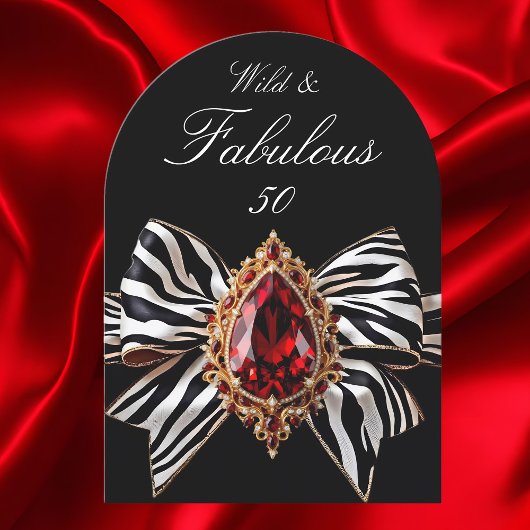 Wild Fabulous 50 Verjaardag Zebra Bow Red Jewel Kaart