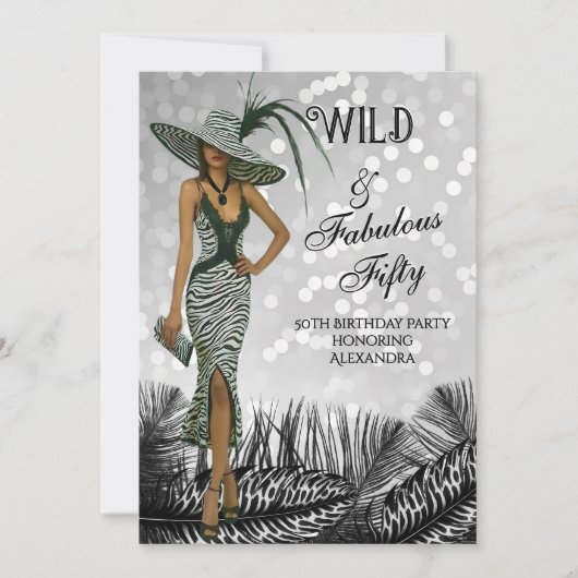 Wild Fabulous Fifty Birthday Zebra Zwart Wit Kaart (Voorkant)
