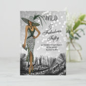 Wild Fabulous Fifty Birthday Zebra Zwart Wit Kaart (Staand voorkant)