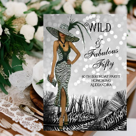 Wild Fabulous Fifty Birthday Zebra Zwart Wit Kaart