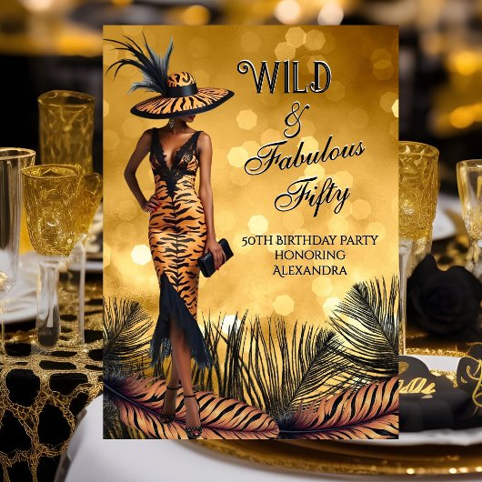Wild Fabulous Vijftig Verjaardag Tiger Woman Gold Kaart