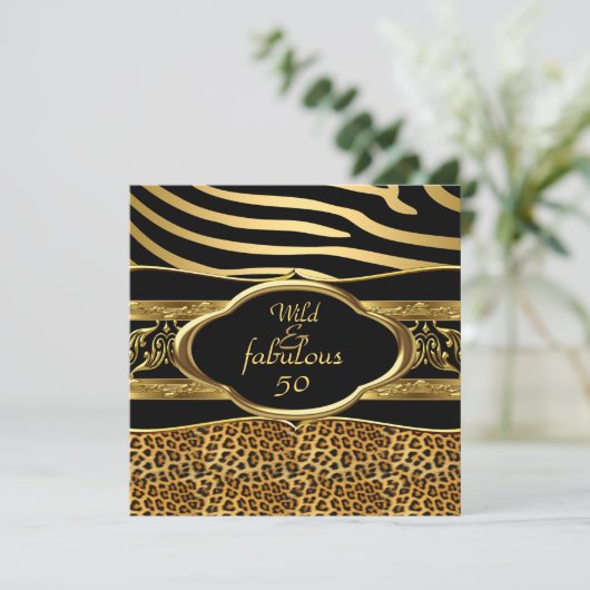 Wild Fabulous Zebra Leopard Black Gold Dag 3 Kaart (Staand voorkant)
