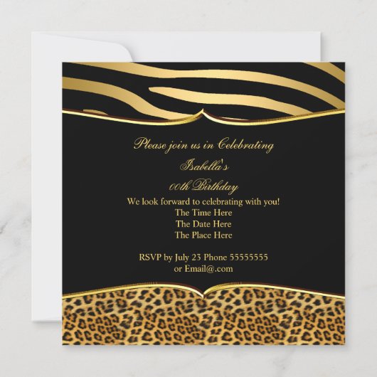 Wild Fabulous Zebra Leopard Black Gold Dag 3 Kaart (Achterkant)