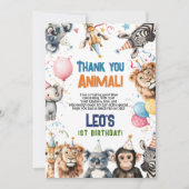 Wild feest roept alle dieren 1e verjaardag safari bedankkaart (Voorkant)