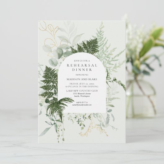 Wild Fern Greenery Forest Wedding Rehearsal Dinner Kaart (Staand voorkant)