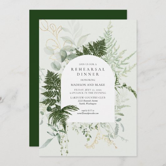 Wild Fern Greenery Forest Wedding Rehearsal Dinner Kaart (Voorkant / Achterkant)