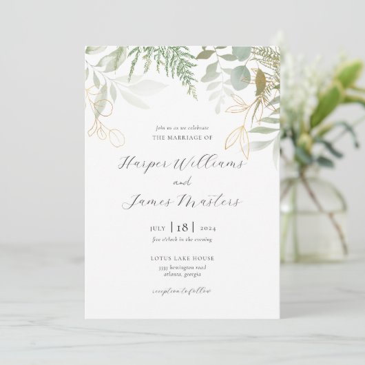 Wild Fern Greenery Wedding Kaart (Staand voorkant)