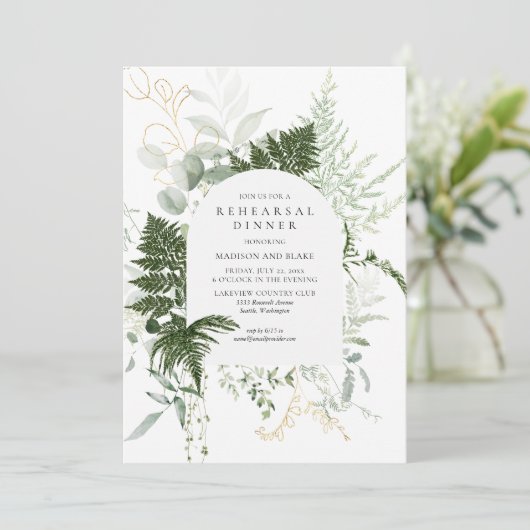 Wild Fern Greenery White Wedding Rehearsal Dinner Kaart (Staand voorkant)