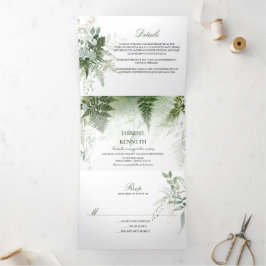 Wild Ferns Succulents Eucalyptus Greenery Wedding Drieluik Uitnodiging