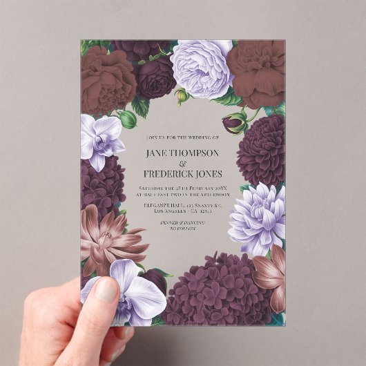 Wild Fig, Cocoa Rose & Soft Lavender Wedding Acryl Uitnodigingen (Insitu (Draagbaar))
