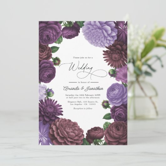 Wild Fig, Cocoa Rose & Soft Lavender Wedding Kaart (Staand voorkant)