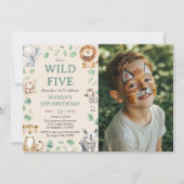 Wild Five Jungle Safari Animals Birthday Photo Kaart (Voorkant)