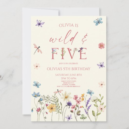 Wild & Five Wildflower Bloemen 5e Verjaardagsfeest Kaart (Voorkant)