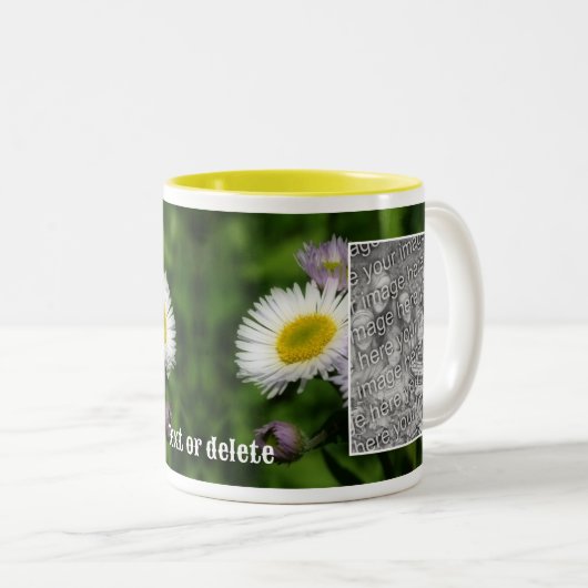 Wild Fleabane Daisy Flower Lijst Uw foto toevoegen Tweekleurige Koffiemok (Voorkant rechts)