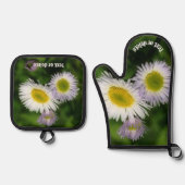 Wild Fleabane Daisy Flowers Natuur gepersonaliseer Ovenwant & Pannenlap Set (Voorkant)