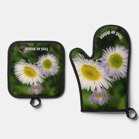 Wild Fleabane Daisy Flowers Natuur gepersonaliseer Ovenwant & Pannenlap Set (Voorkant)