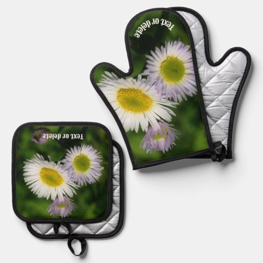 Wild Fleabane Daisy Flowers Natuur gepersonaliseer Ovenwant & Pannenlap Set (Voorkant / Achterkant)