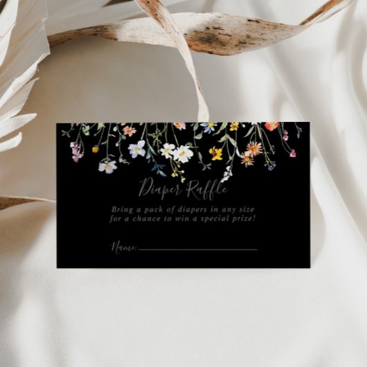 Wild Floral Black Diaper Raffle Ticket Informatiekaartje