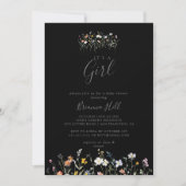 Wild Floral Black Het is een meisje Baby shower Kaart (Voorkant)