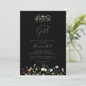 Wild Floral Black Het is een meisje Baby shower Kaart (Staand voorkant)