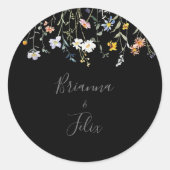 Wild Floral Black Wedding Envelope Seals Ronde Sticker (Voorkant)